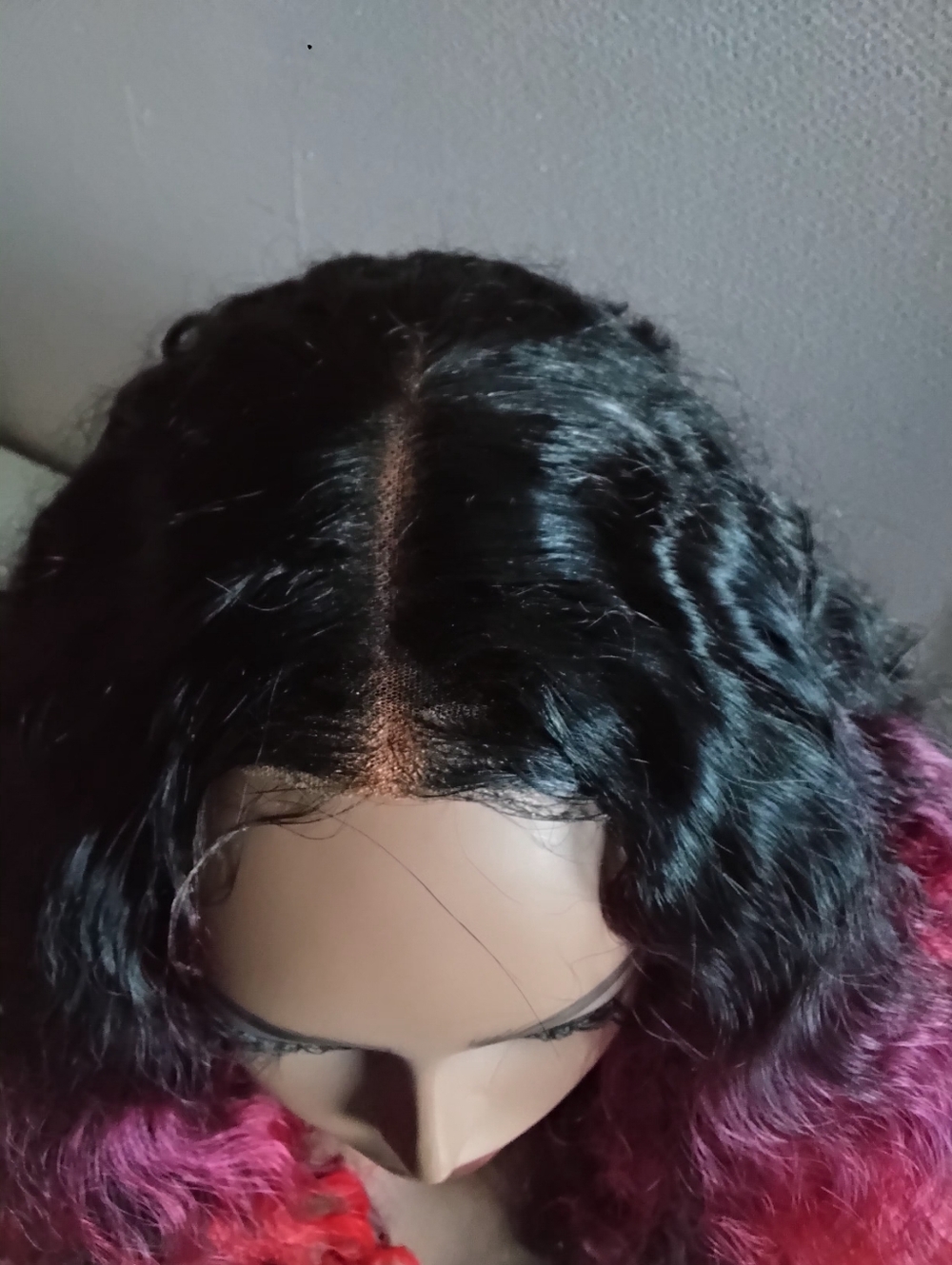 Stylish Ombre Curly Wig – Black to Vibrant Pink - Picture 5 of 5